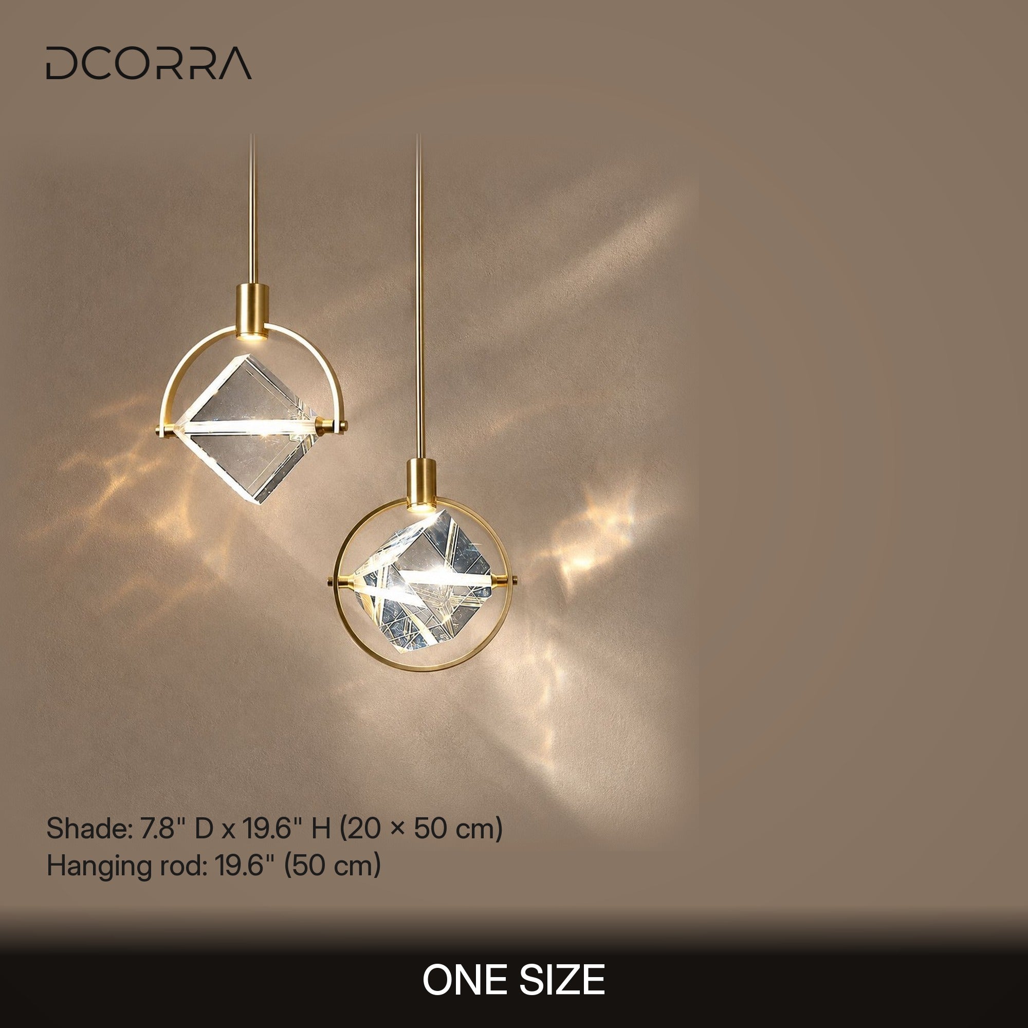 Crystal Diamond LED Pendant Light - dimensions