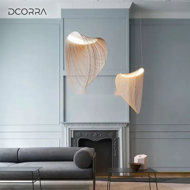 Sculptural Beech Wood LED Pendant Light in a living room