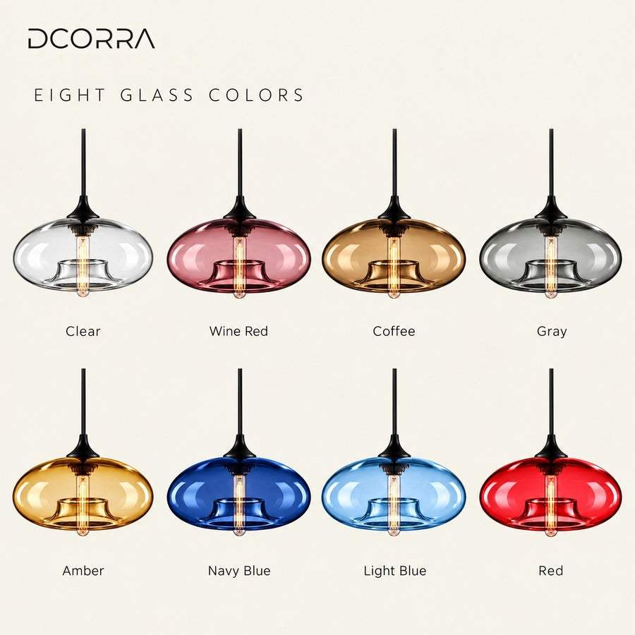 Flattened Glass Pendant Light finish and light color options