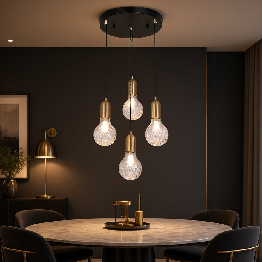 Faceted Crystal Globe Cluster Pendant Light