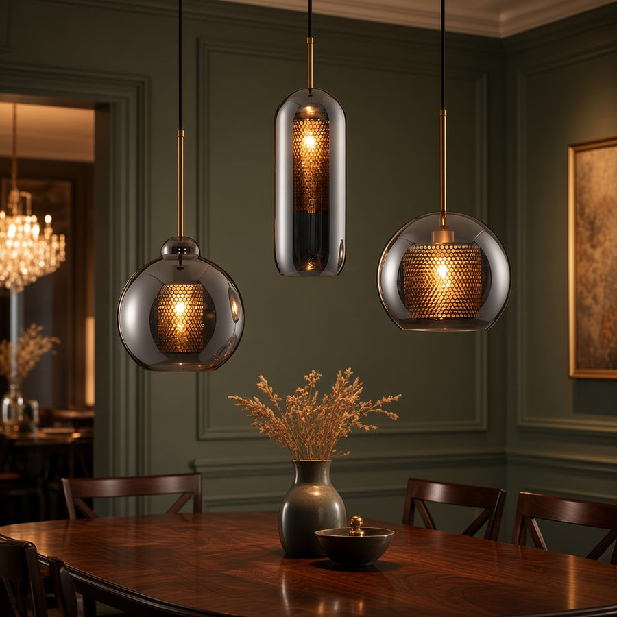 Double-Layer Mesh and Glass Pendant Light