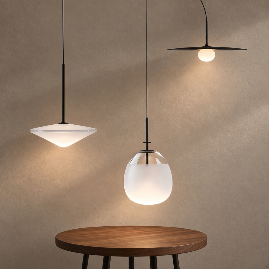Postmodern Glass and Iron Pendant Light