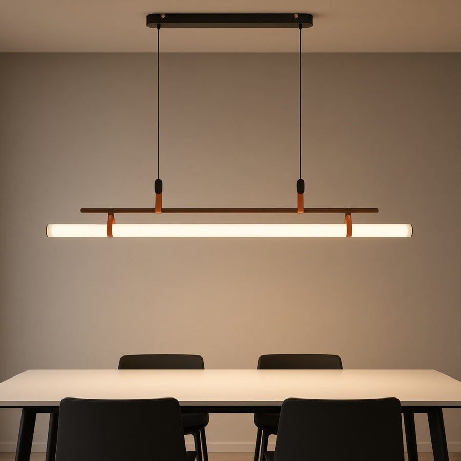 Linear LED Pendant Light with Leather Accents