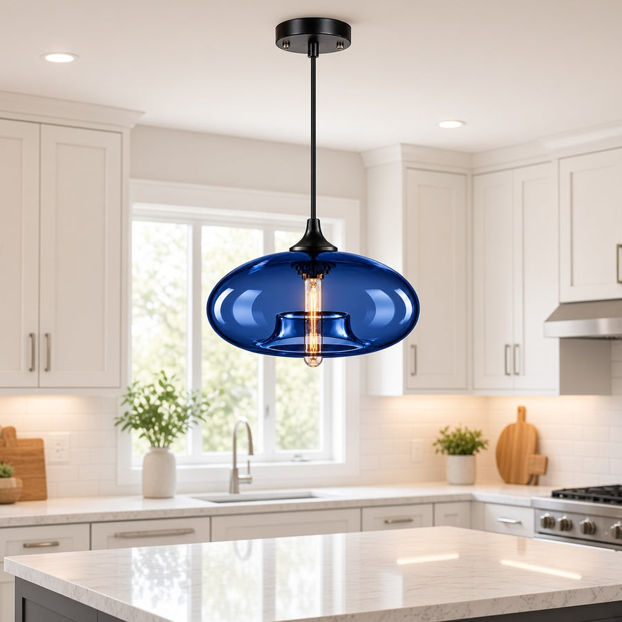 Flattened Glass Pendant Light - 8 Colors