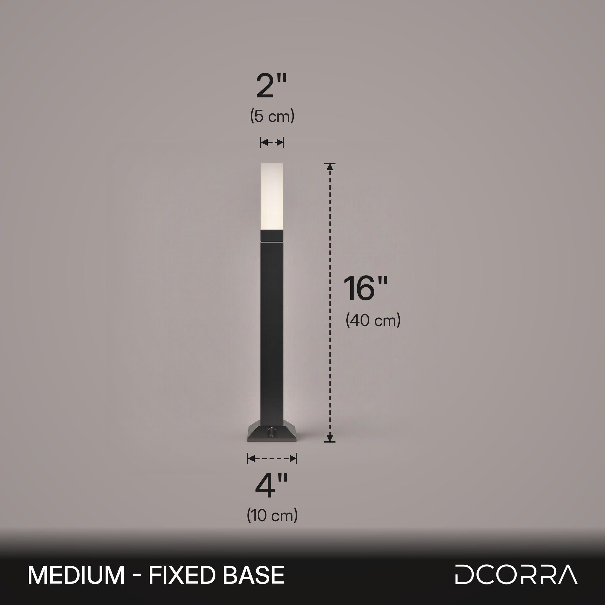Square LED Bollard Path Light - Medium fixed base dimensions