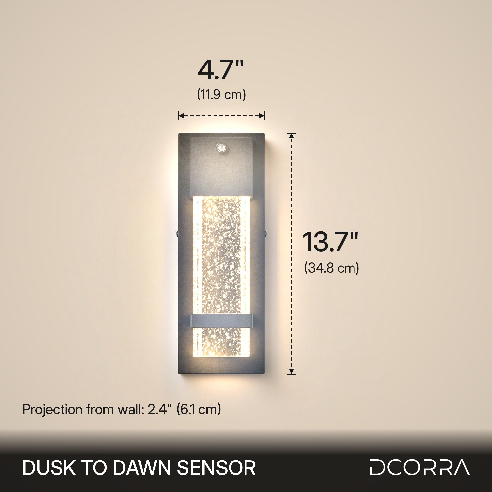 Bubble Glass Sensor Wall Light - Dusk to dawn sensor dimensions