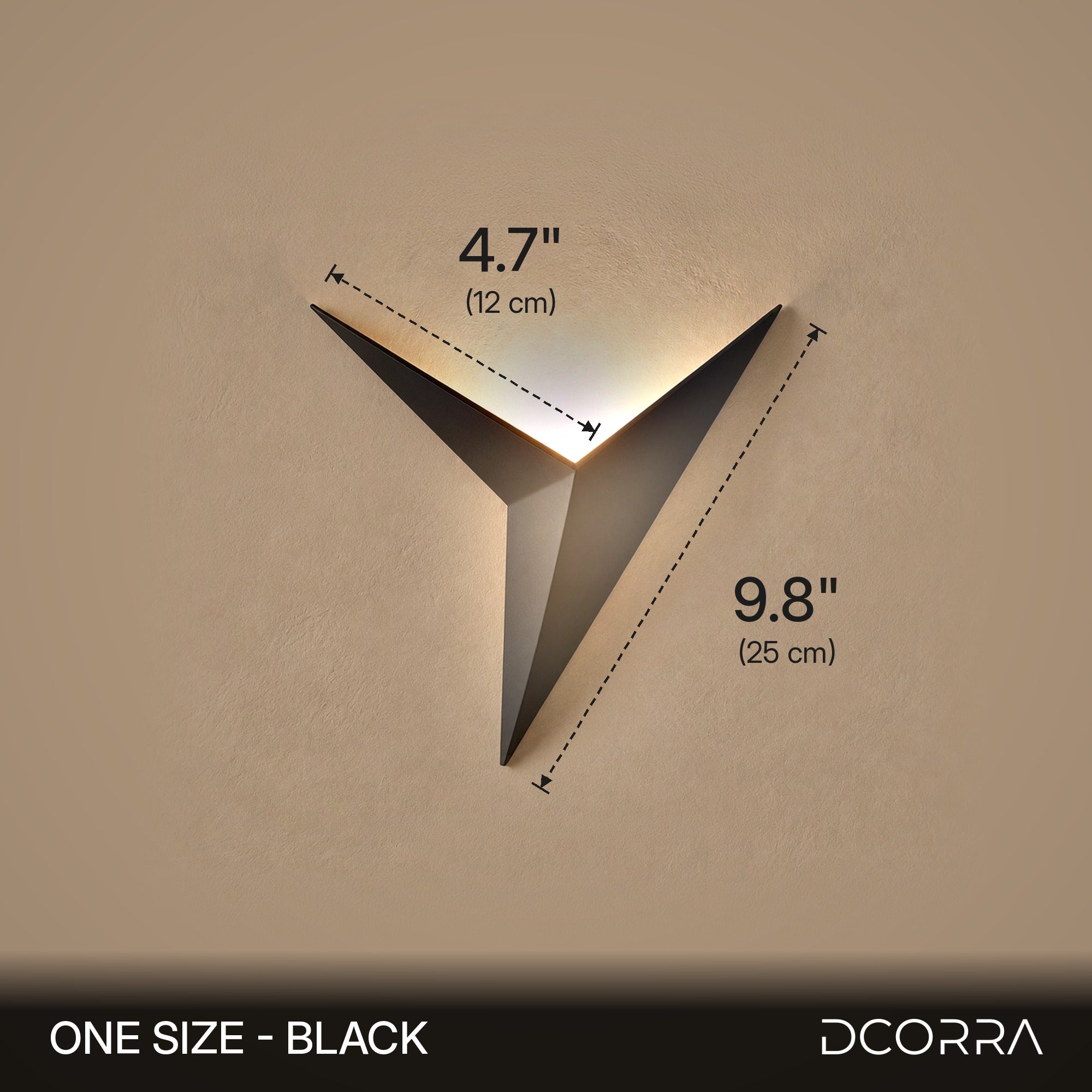 Geometric Three-Point Wall Accent Light - Black finish dimensions