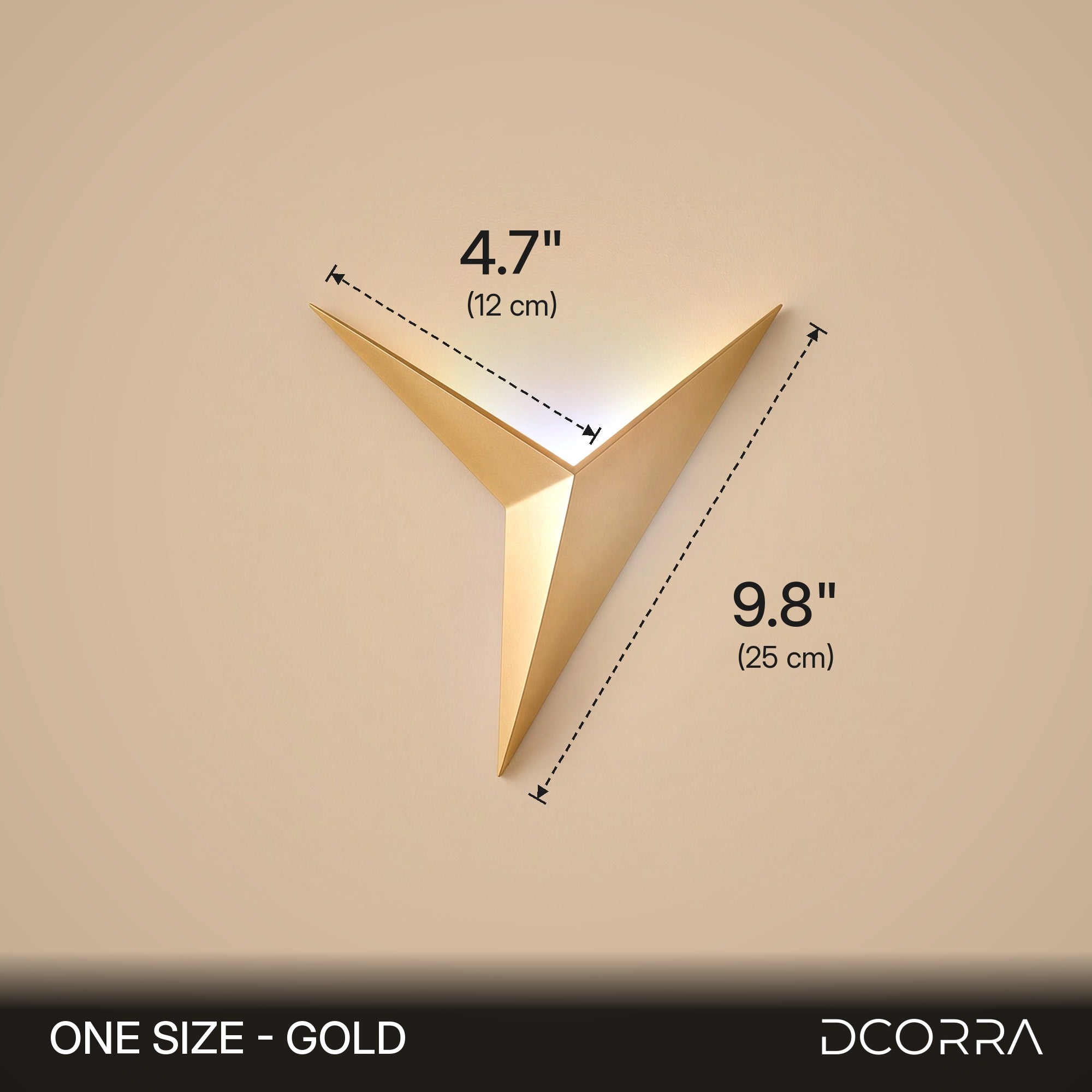 Geometric Three-Point Wall Accent Light - Gold finish dimensions