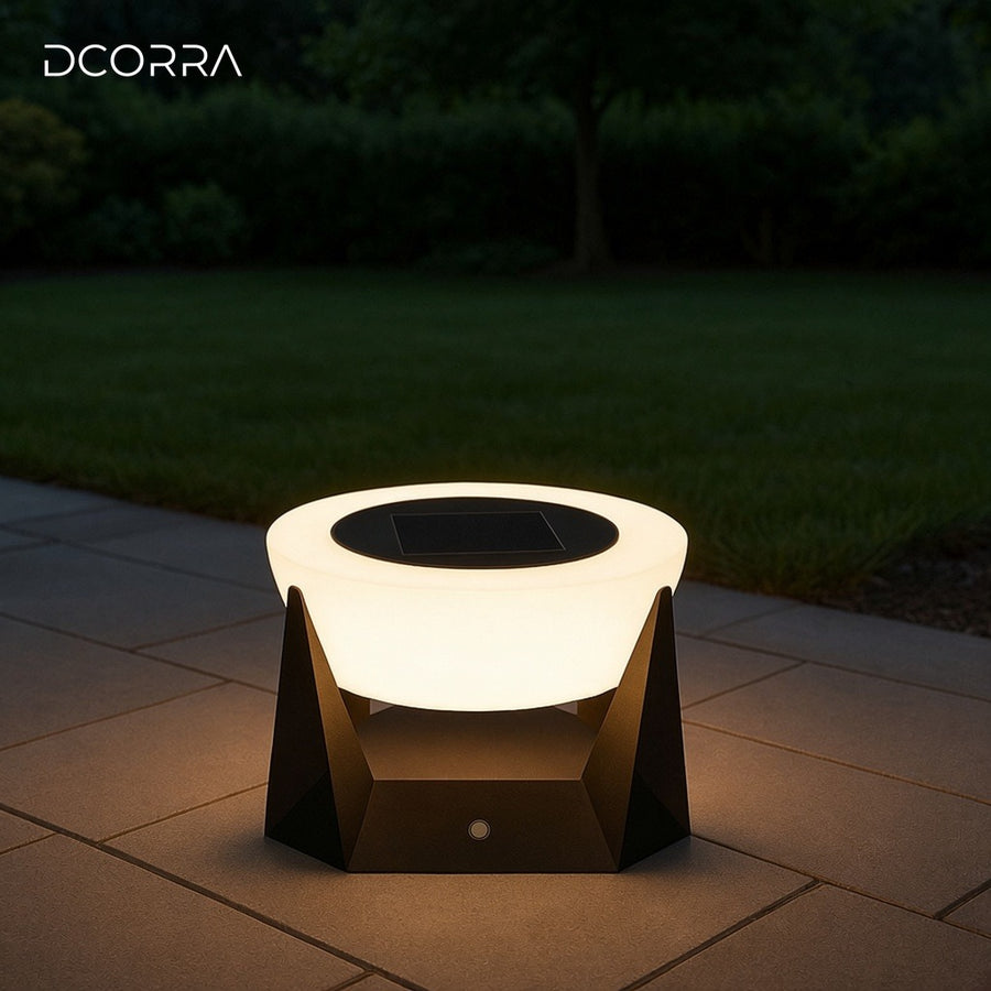 Solar Glow Ground Lamp with Remote - patio at night