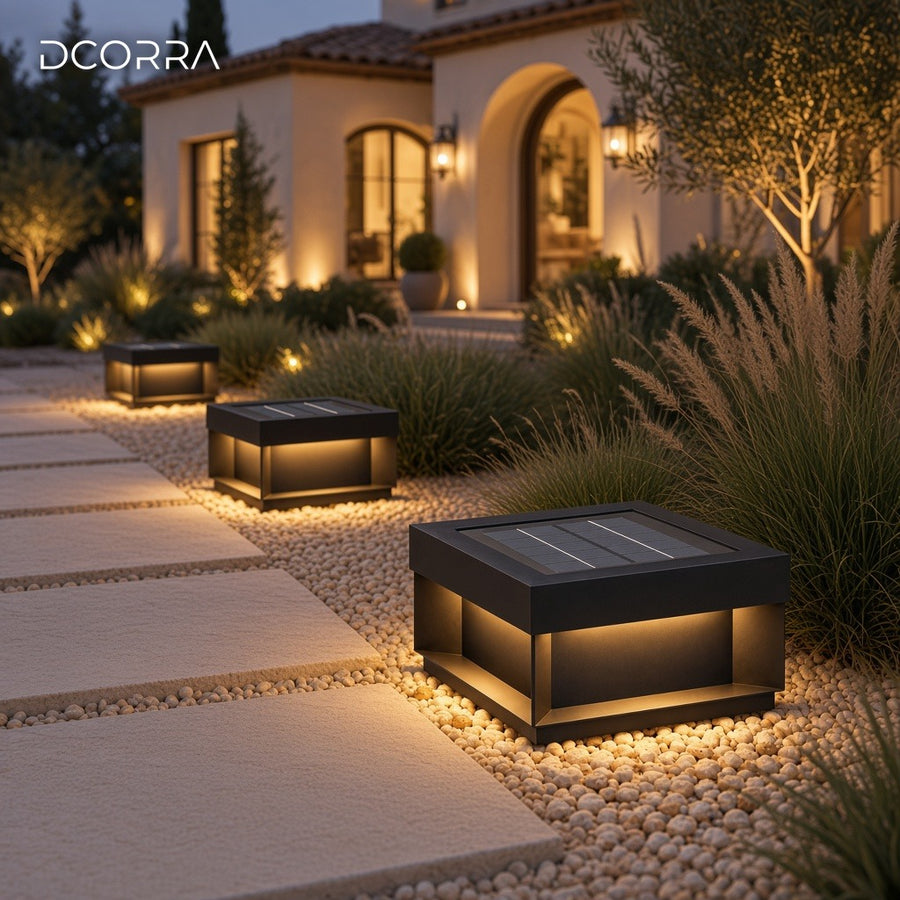 Square Solar Light with Recessed Glow - garden path