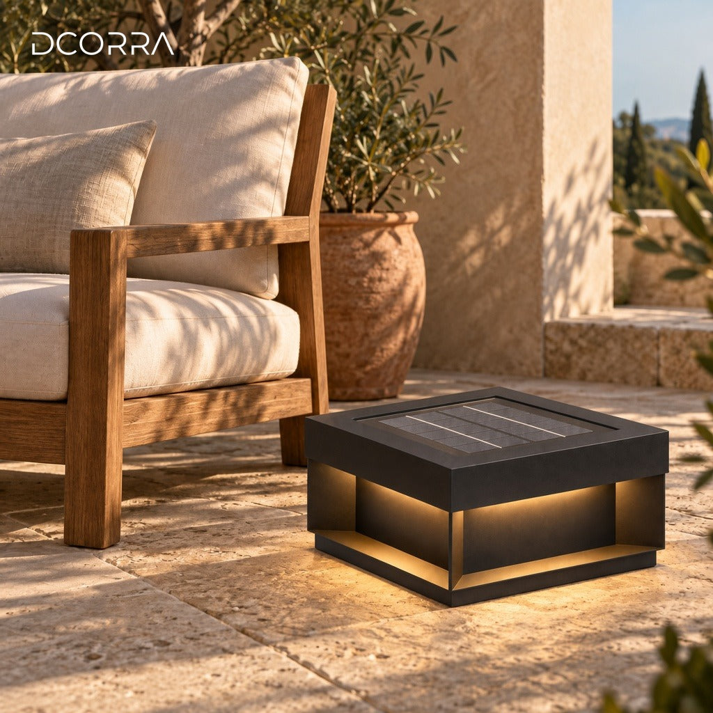Square Solar Light with Recessed Glow - patio lifestyle