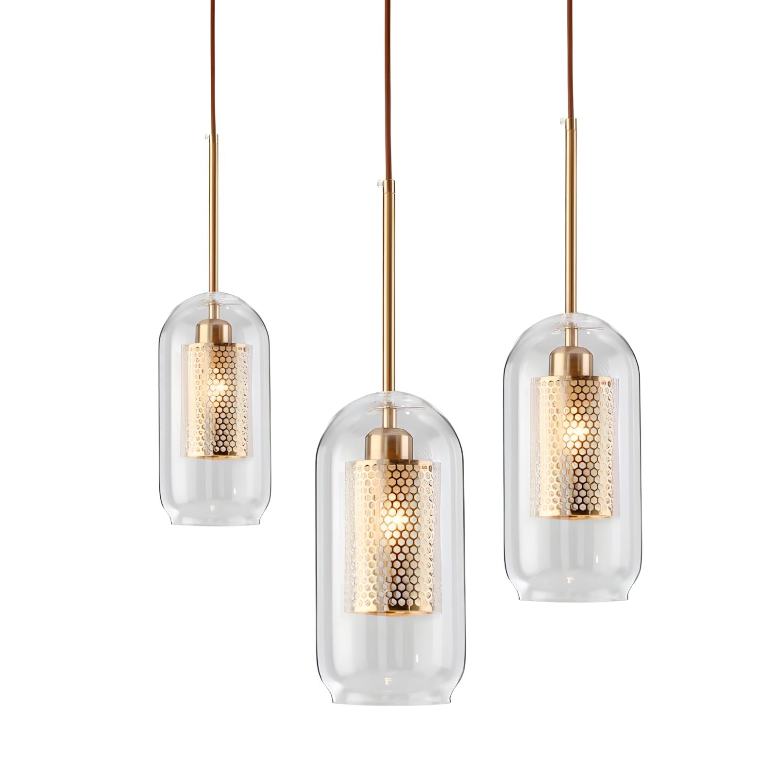 Double-Layer Mesh and Glass Pendant Light on a white background