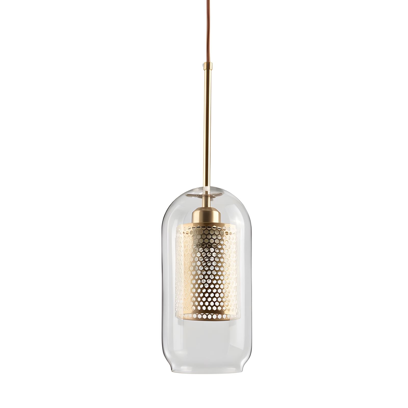 Double-Layer Mesh and Glass Pendant Light on a white background