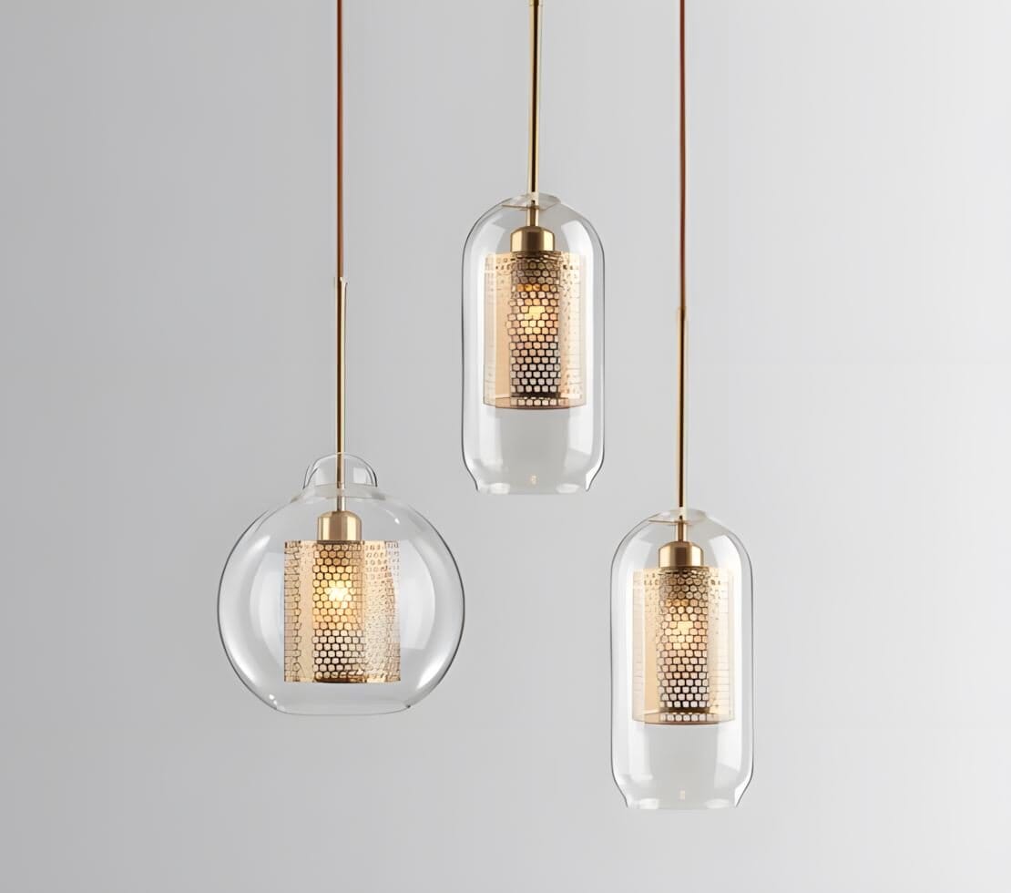 Double-Layer Mesh and Glass Pendant Light