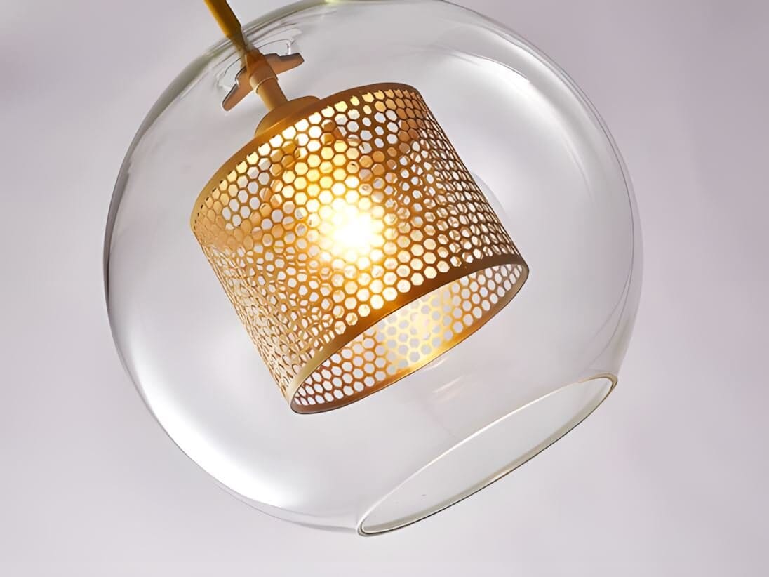 Close-up detail of the Double-Layer Mesh and Glass Pendant Light