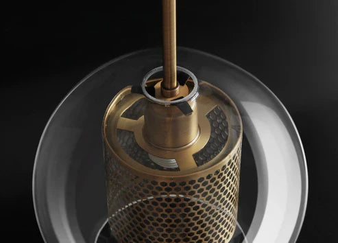 Close-up detail of the Double-Layer Mesh and Glass Pendant Light