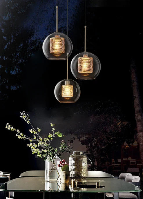 Double-Layer Mesh and Glass Pendant Light