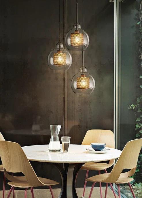 Double-Layer Mesh and Glass Pendant Light