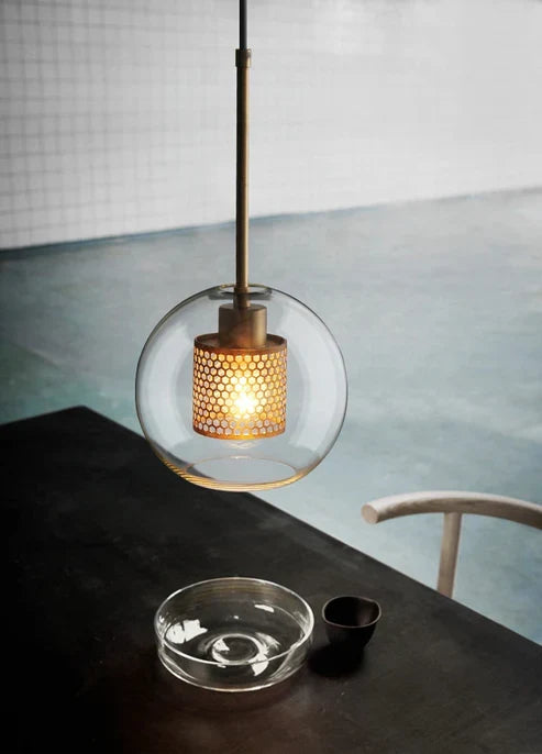 Double-Layer Mesh and Glass Pendant Light