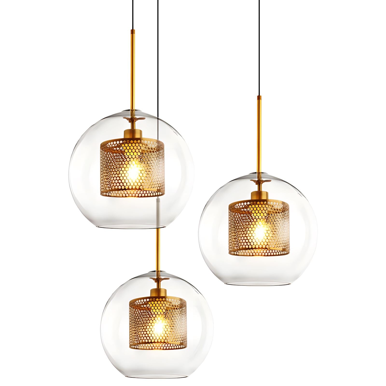 Double-Layer Mesh and Glass Pendant Light on a white background