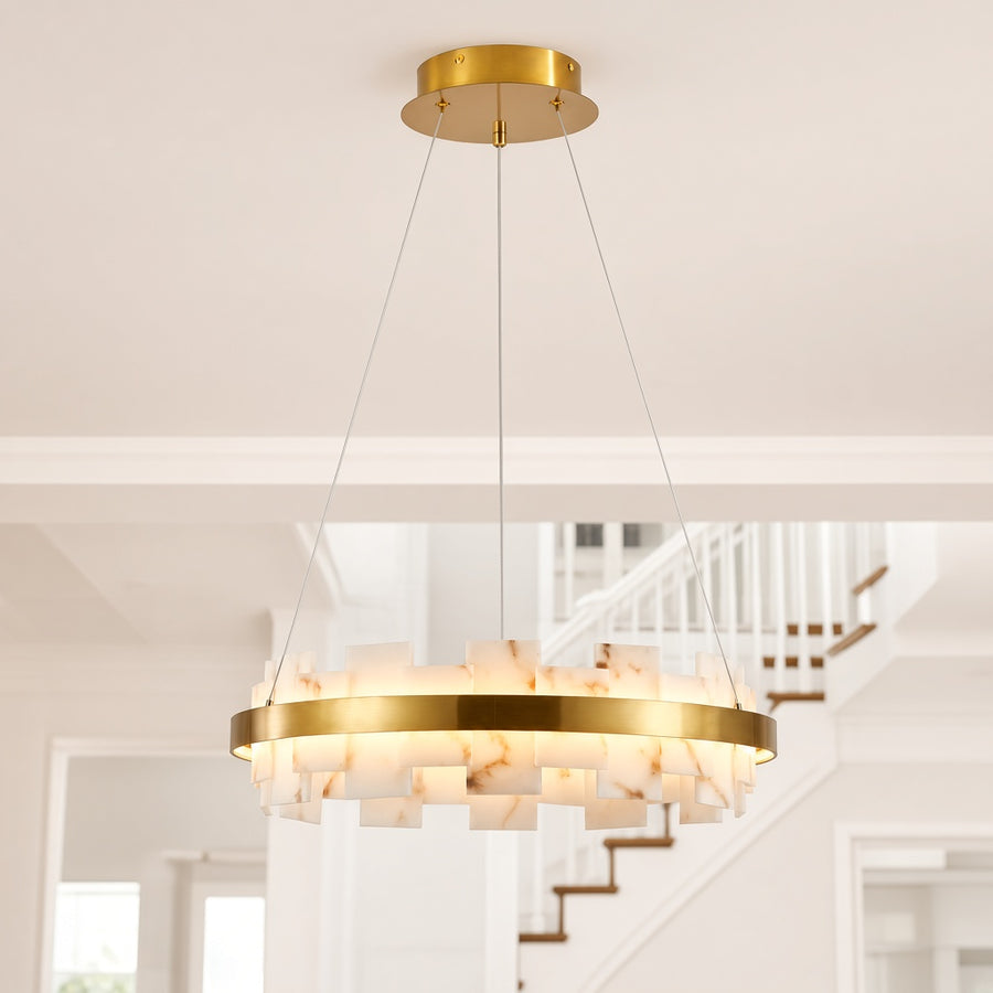 Faux Marble Panel Gold Ring LED Chandelier