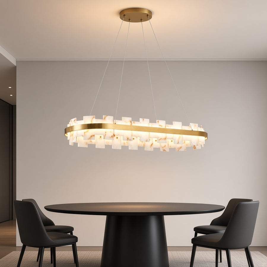 Faux Marble Panel Oval LED Chandelier