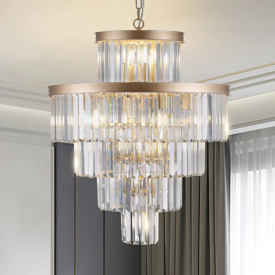 Five-Tier Crystal Gold Ring Chandelier