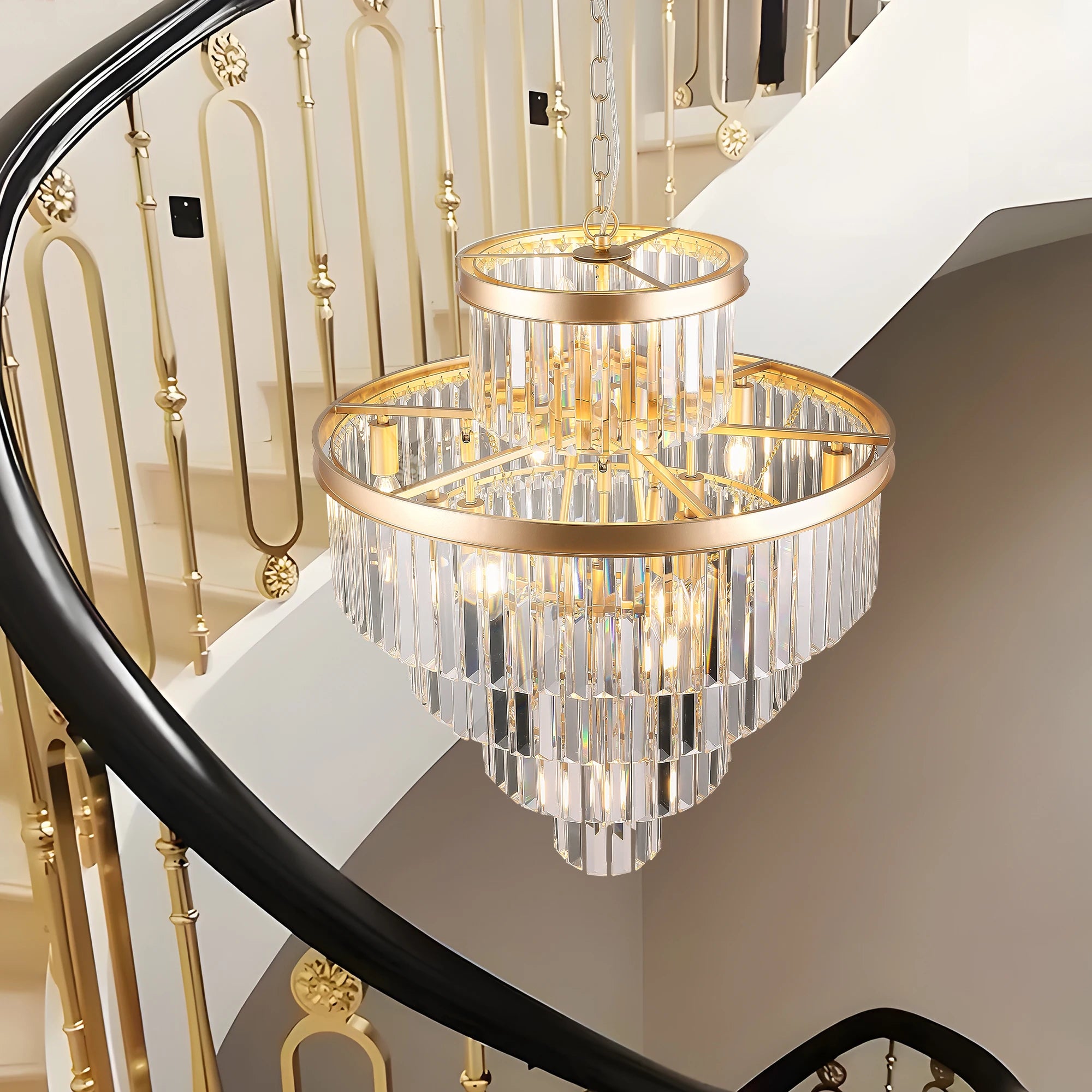 Five-Tier Crystal Gold Ring Chandelier - view 3