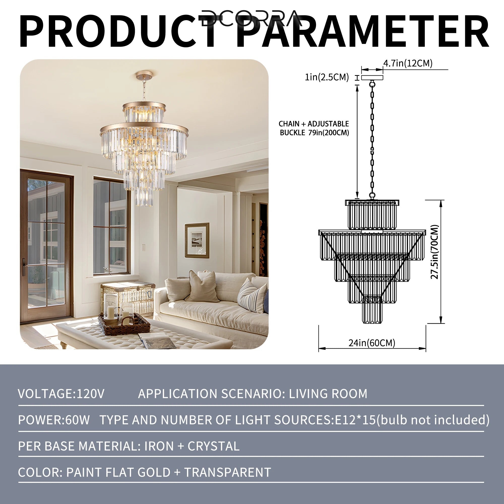 Five-Tier Crystal Gold Ring Chandelier - view 5
