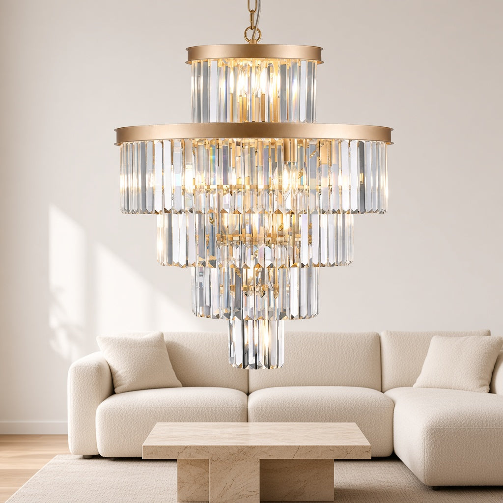 Five-Tier Crystal Gold Ring Chandelier