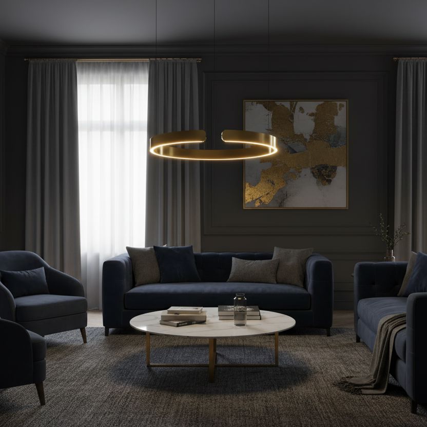 Floating LED Ring Chandelier in a living room