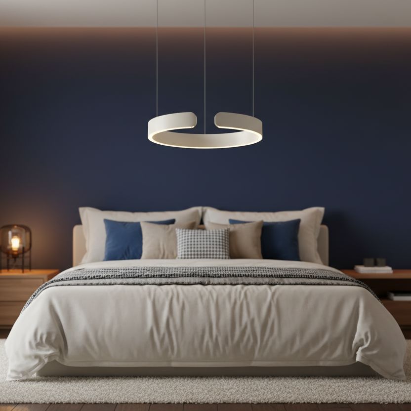 Floating LED Ring Chandelier in a bedroom