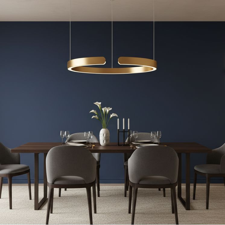 Floating LED Ring Chandelier above a dining table