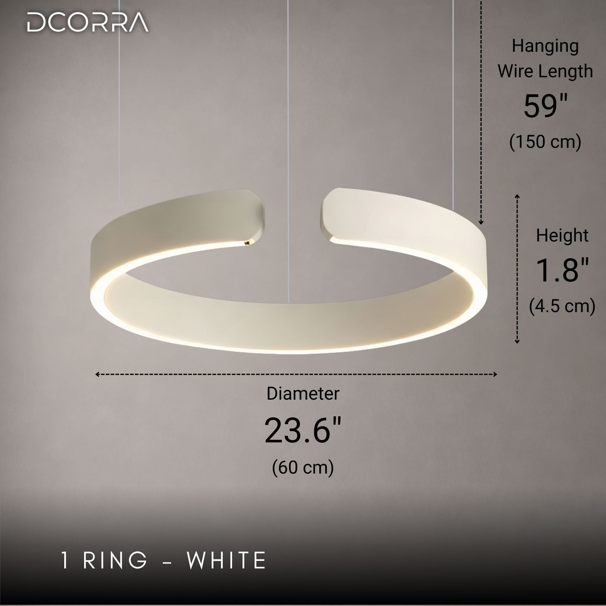 Floating LED Ring Chandelier - 1 to 3 Rings - 1 Ring: D23.6"(60cm) / 36W / White