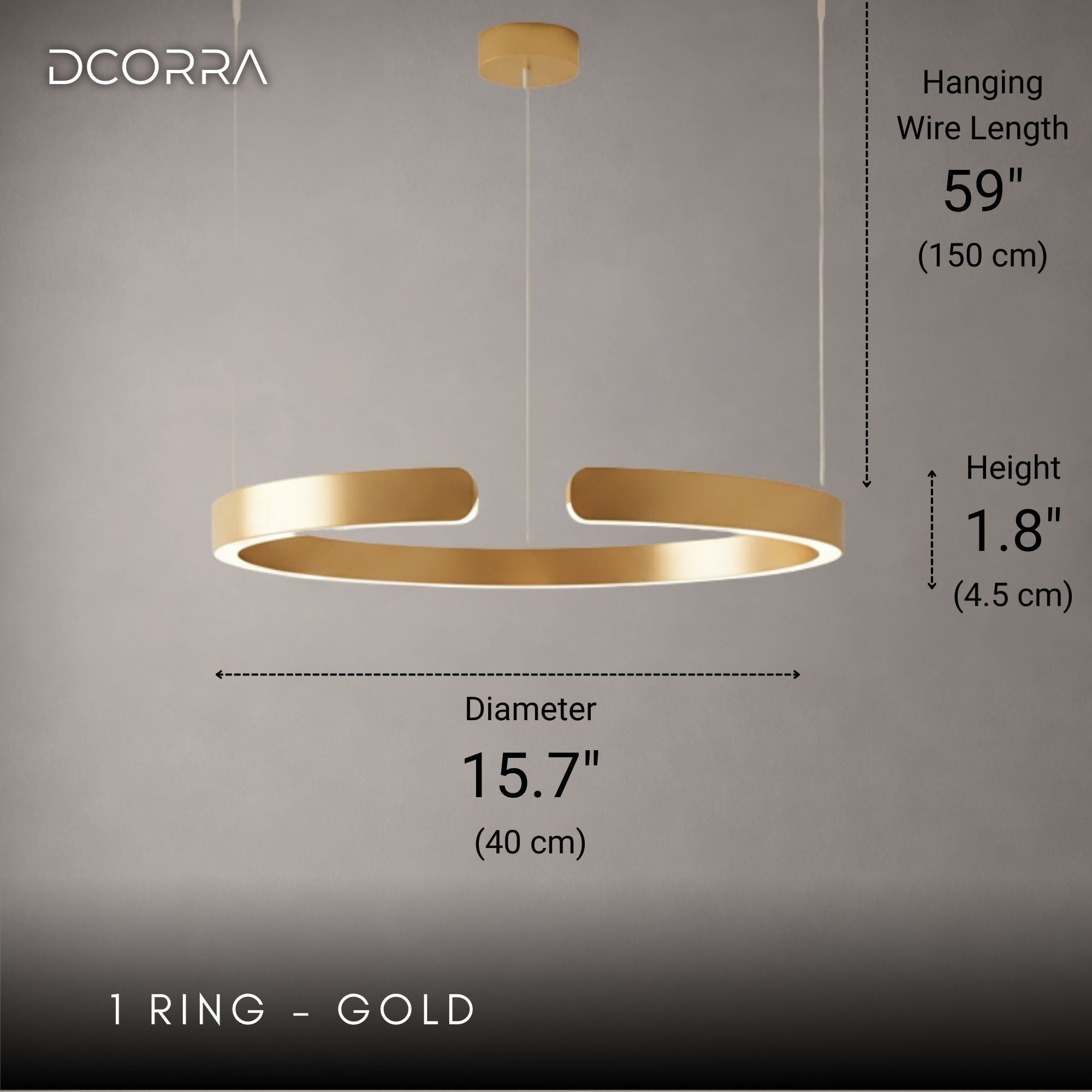 Floating LED Ring Chandelier - 1 to 3 Rings - 1 Ring: D15.7"(40cm) / 24W / Gold