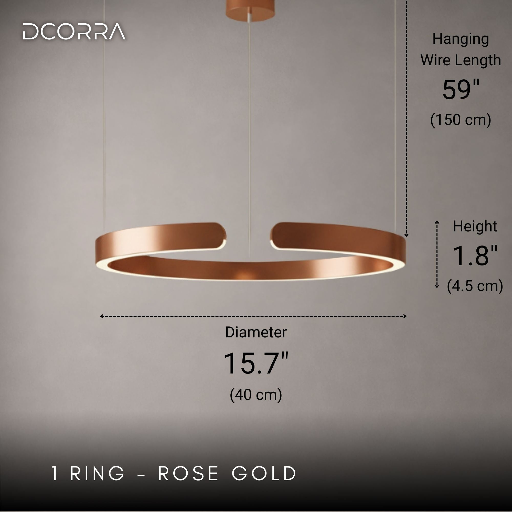 Floating LED Ring Chandelier - 1 to 3 Rings - 1 Ring: D15.7"(40cm) / 24W / Rose Gold