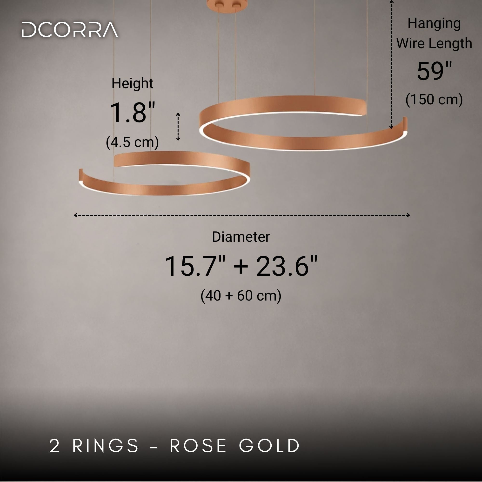 Floating LED Ring Chandelier - 1 to 3 Rings - 2 Rings: D15.7"(40cm) + D23.6"(60cm) / 60W / Rose Gold