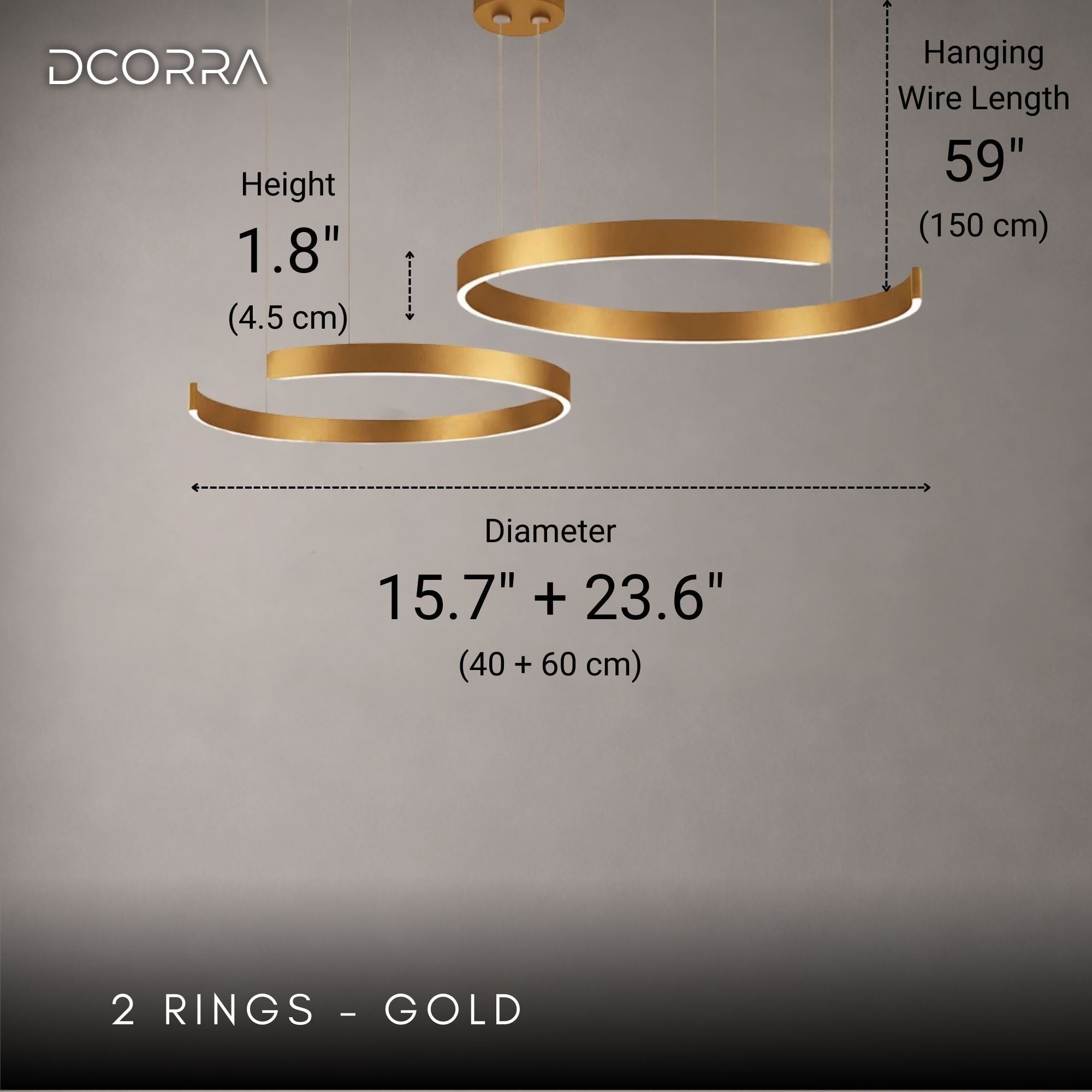Floating LED Ring Chandelier - 1 to 3 Rings - 2 Rings: D15.7"(40cm) + D23.6"(60cm) / 60W / Gold