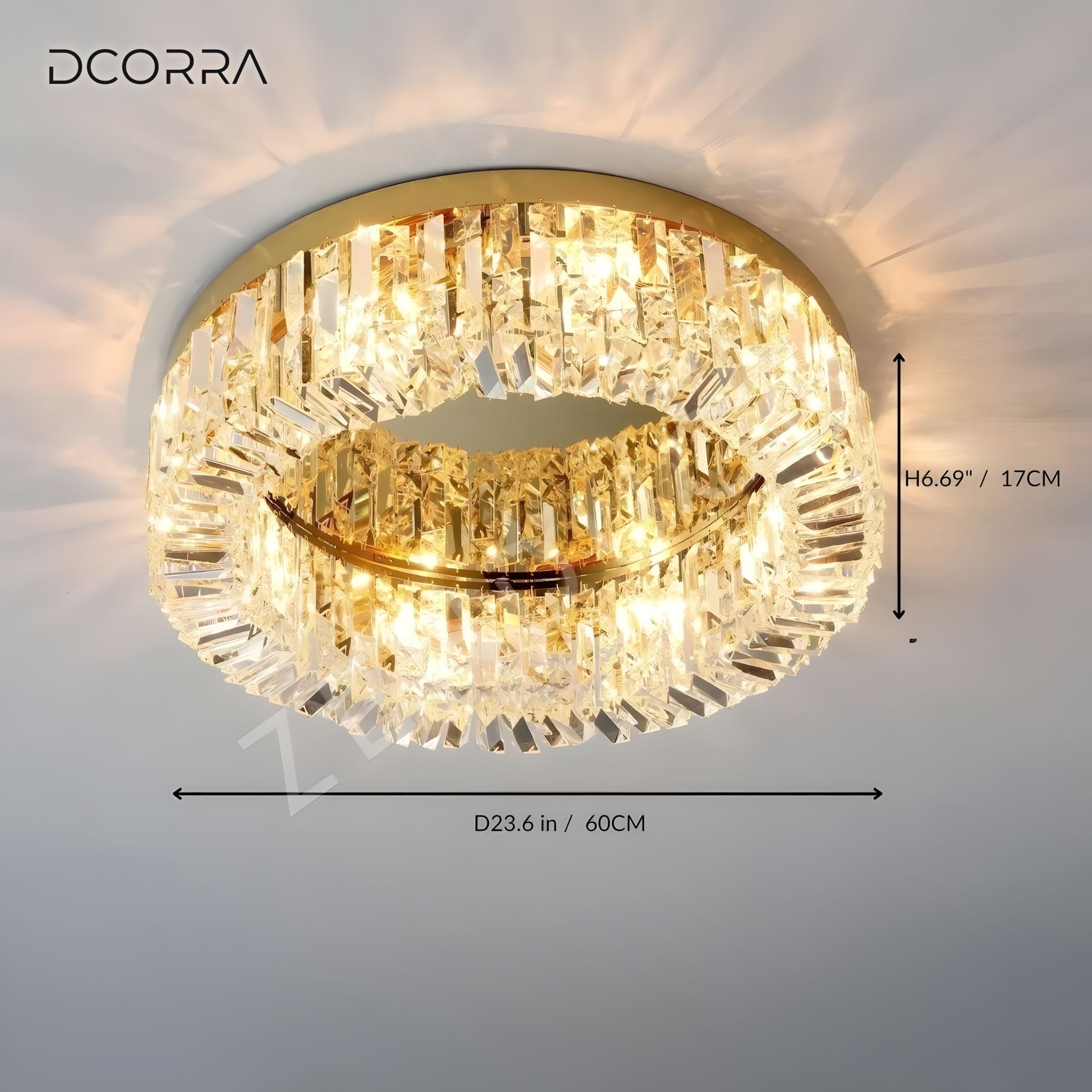 Flush Mount Crystal Ring Chandelier - Gold or Silver - D15.7" / 40CM / Silver