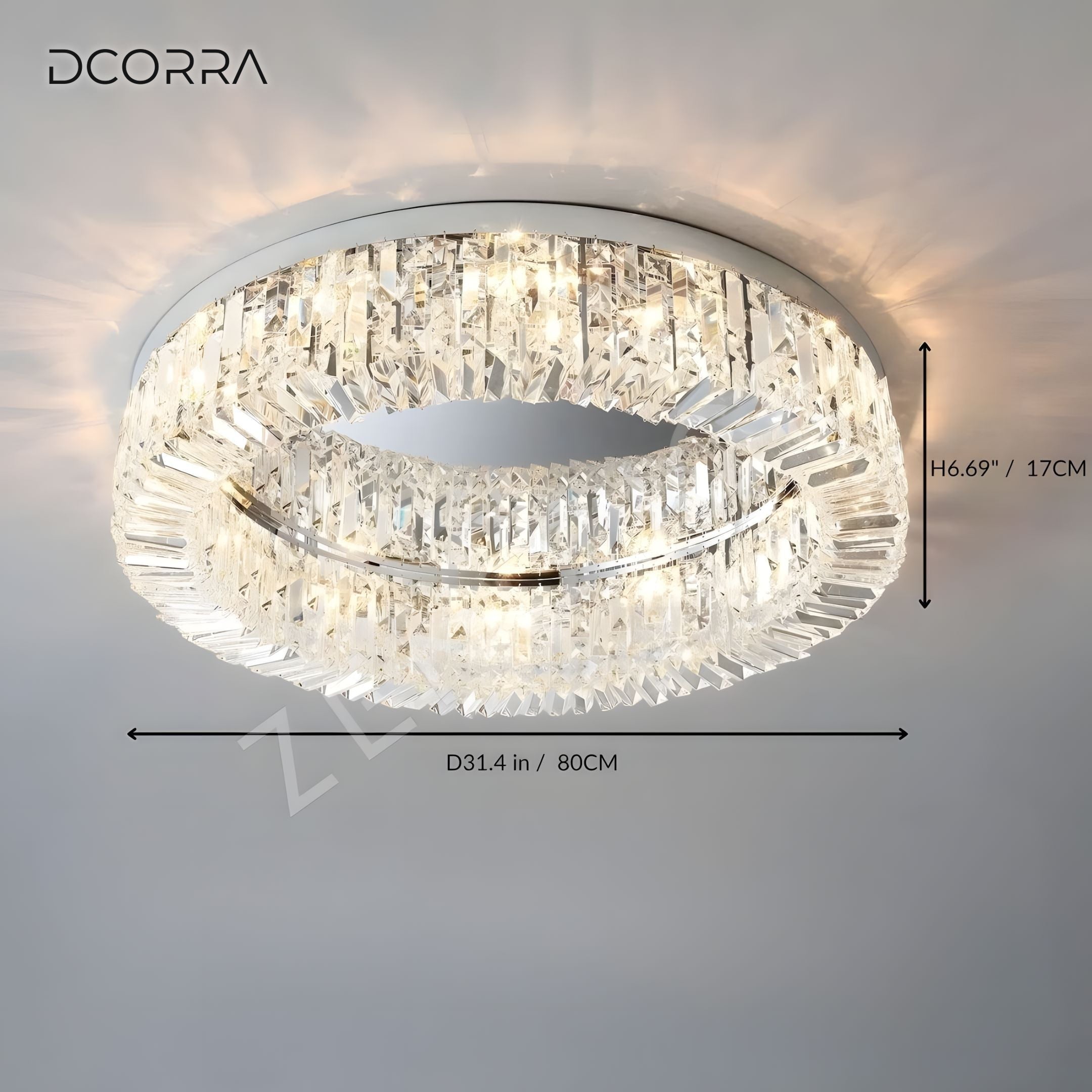 Flush Mount Crystal Ring Chandelier - Gold or Silver - D31.4" / 80CM / Gold
