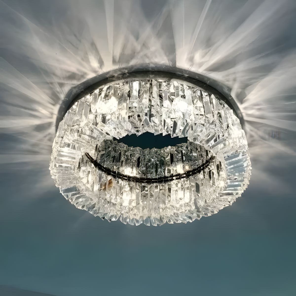 Flush Mount Crystal Ring Chandelier - Gold or Silver - view 17