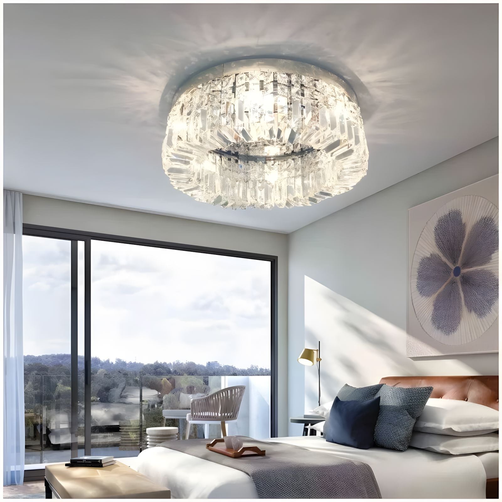 Flush Mount Crystal Ring Chandelier - Gold or Silver - view 3