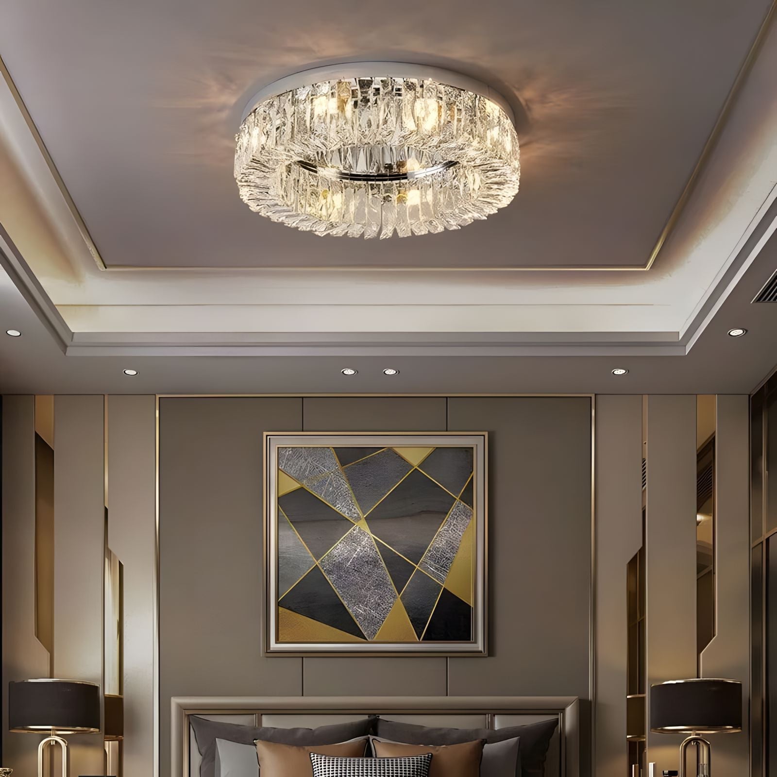 Flush Mount Crystal Ring Chandelier - Gold or Silver - view 4