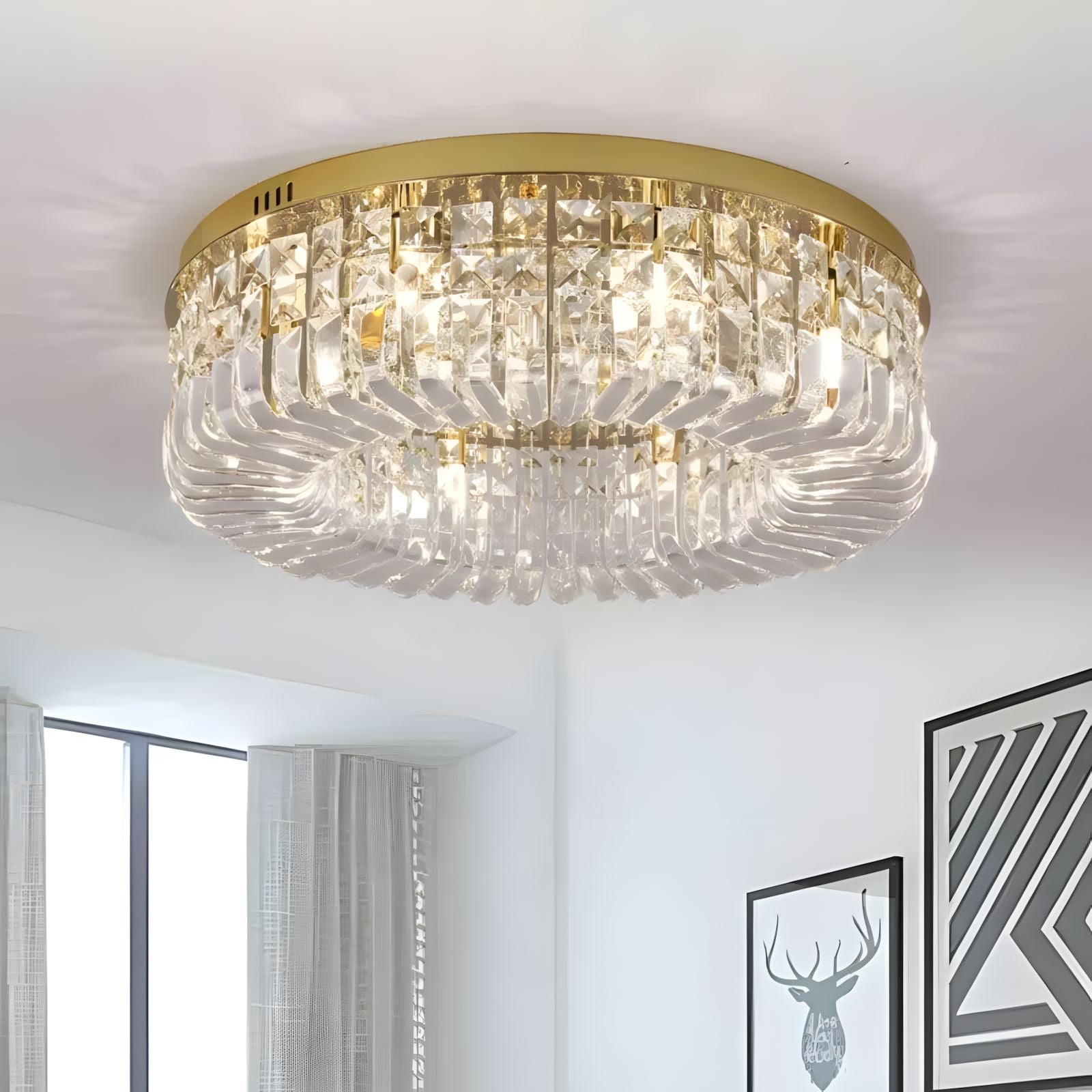 Flush Mount Crystal Ring Chandelier - Gold or Silver - view 6