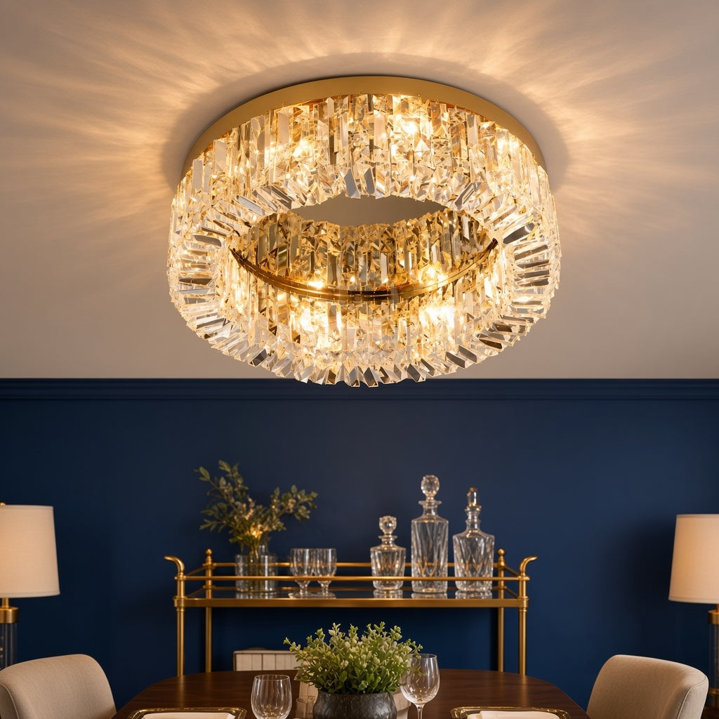 Flush Mount Crystal Ring Chandelier - Gold or Silver