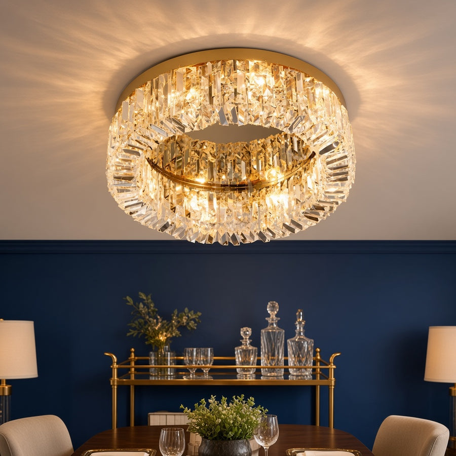 Flush Mount Crystal Ring Chandelier - Gold or Silver