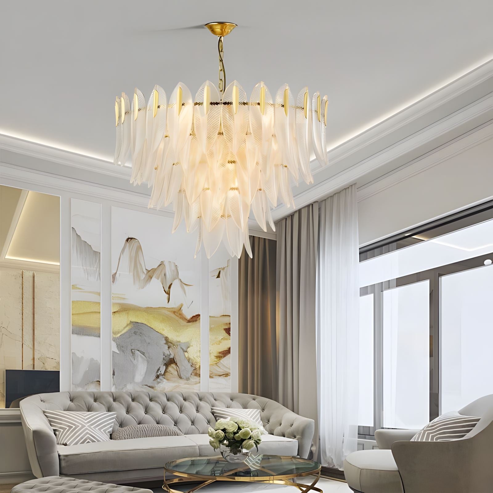 Frosted Glass Feather Chandelier - view 7