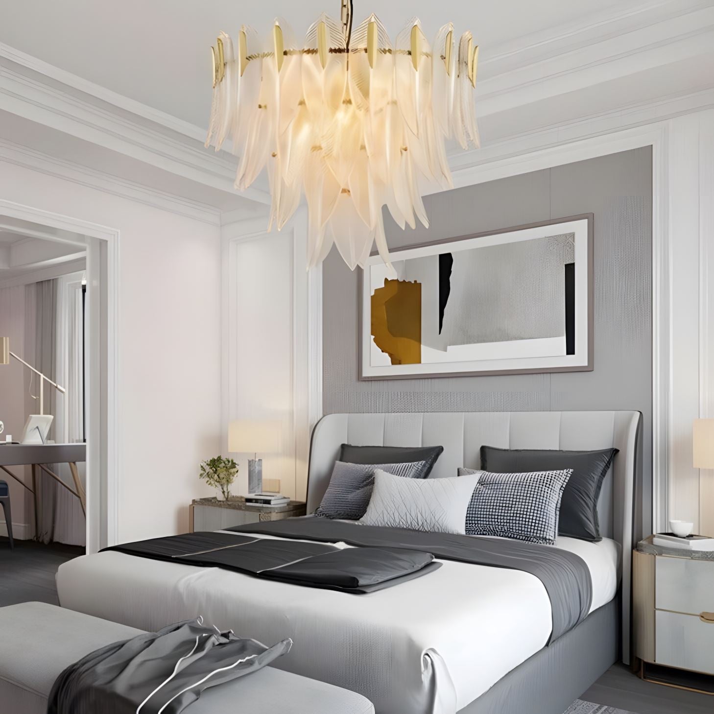 Frosted Glass Feather Chandelier - view 9