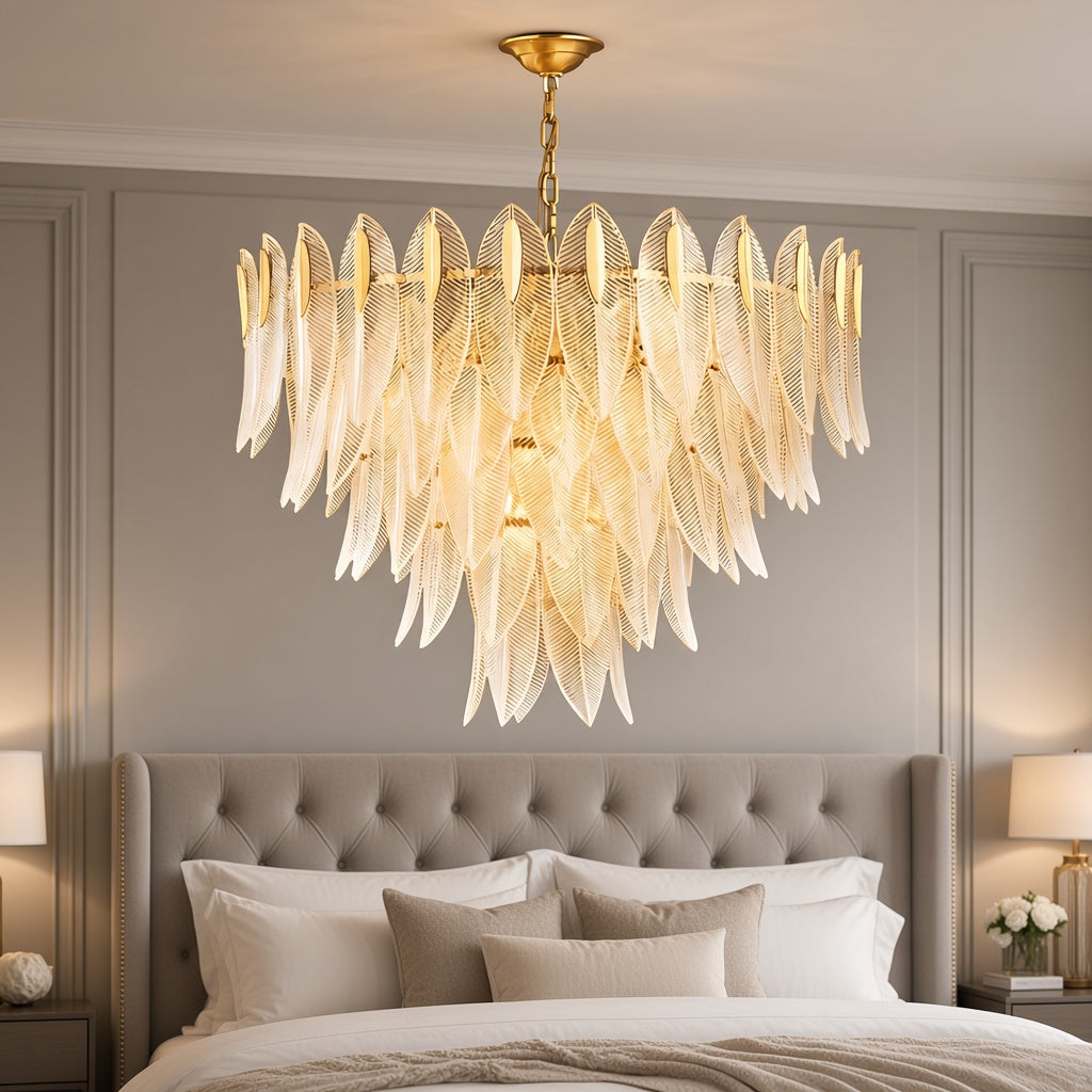 Frosted Glass Feather Chandelier