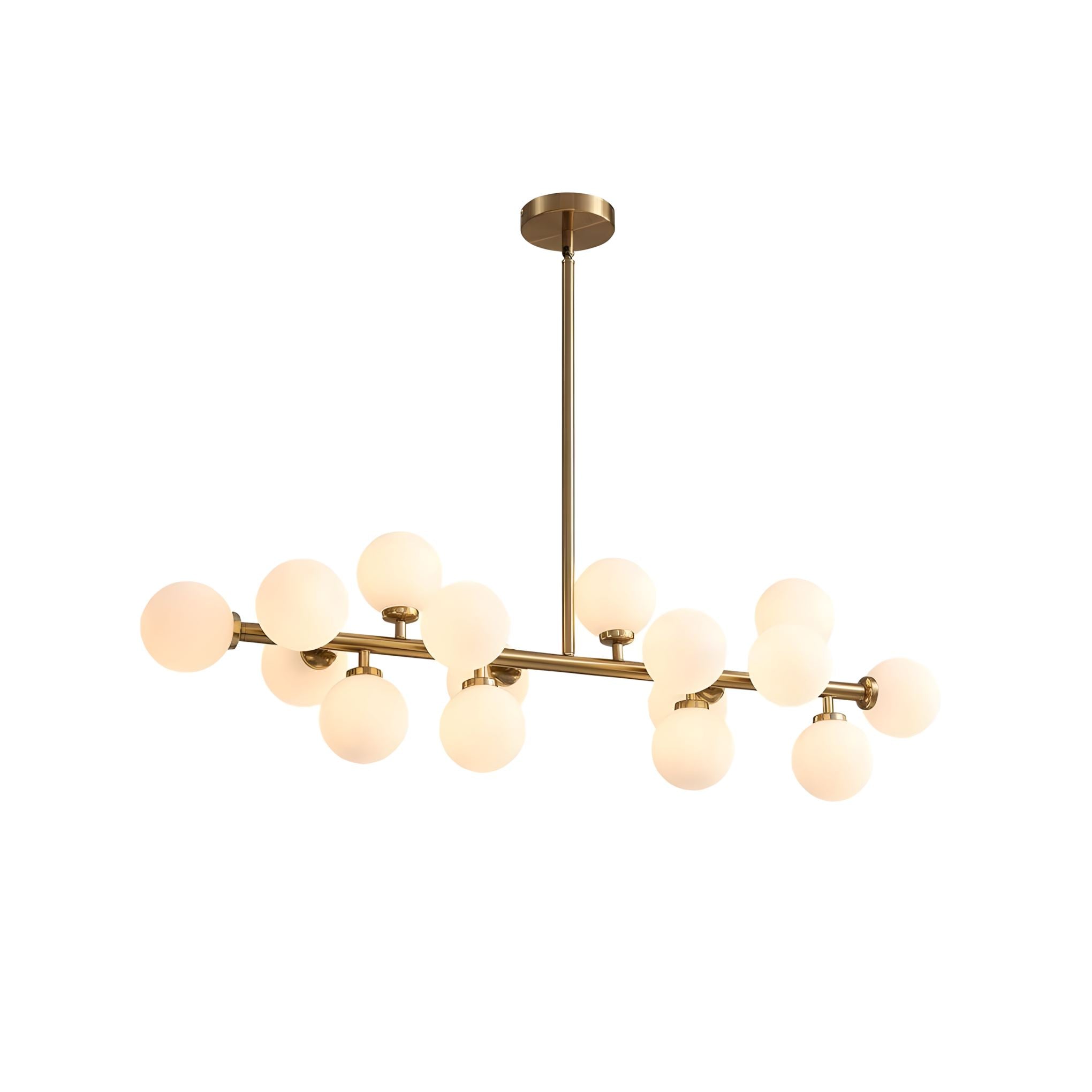 Frosted Glass Globe 16-Light Linear Flush Chandelier on a white background